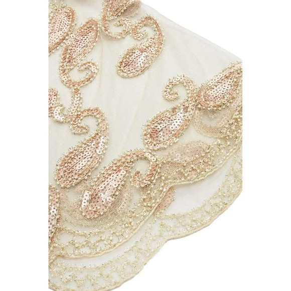 Babeyond 1920s Shawl Wraps Beaded Evening Cape Bridal Shawl Cover Up (Beige) - Picture 6 of 6